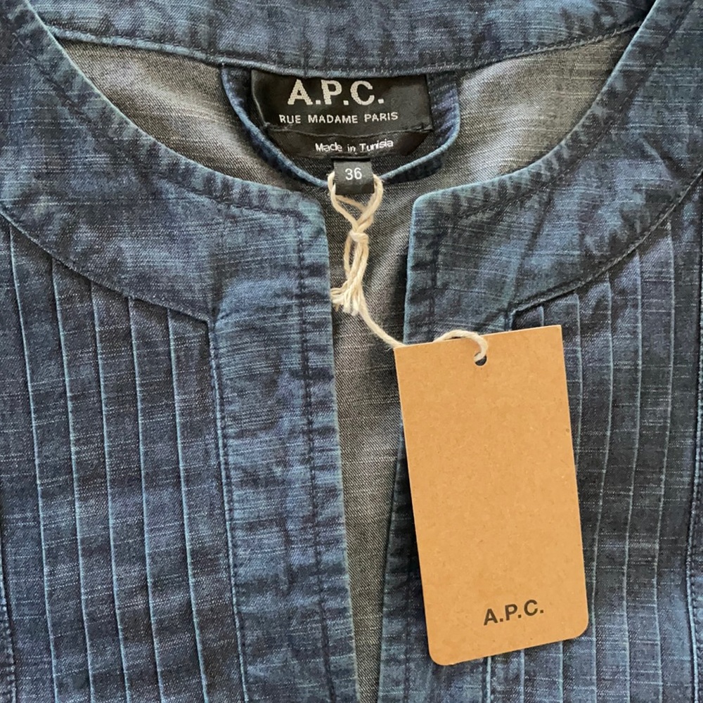 NWT A.P.C. Denim SS Dress With Waist Tie. Size 36. - Picture 5 of 8